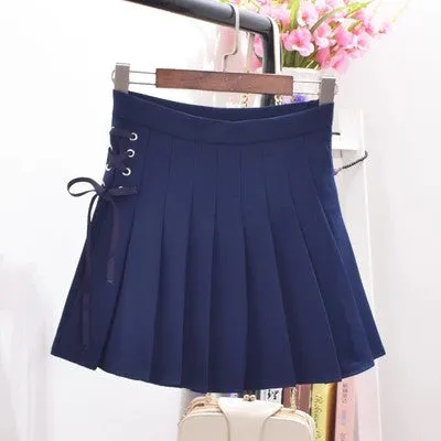 Woherb New Fashion Pleated Skirt Short Mini Skirts Women Sexy High Waist Bow Tie Skirt Pants Student Style 72737 GS