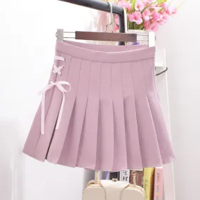 Woherb New Fashion Pleated Skirt Short Mini Skirts Women Sexy High Waist Bow Tie Skirt Pants Student Style 72737 GS