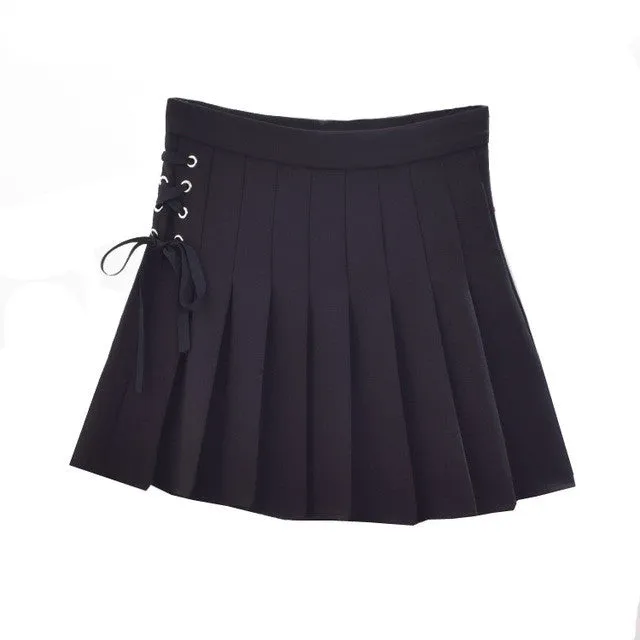 Woherb New Fashion Pleated Skirt Short Mini Skirts Women Sexy High Waist Bow Tie Skirt Pants Student Style 72737 GS