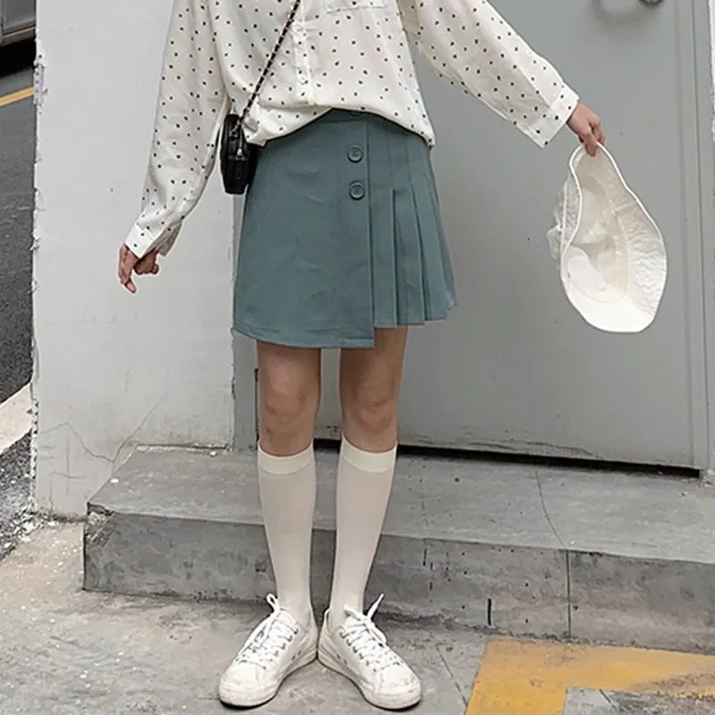 High Waist Mini Skirts Korean Preppy Style Elegant A-line