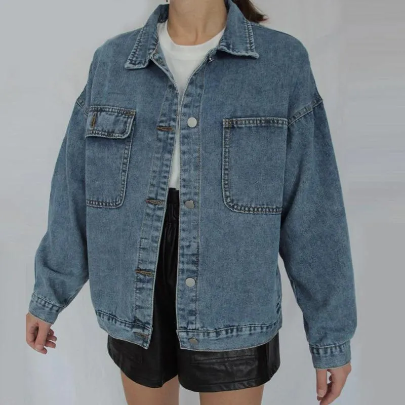 Women's Solid Casual Oversized Denim Jacket