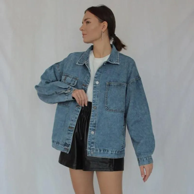 Women's Solid Casual Oversized Denim Jacket