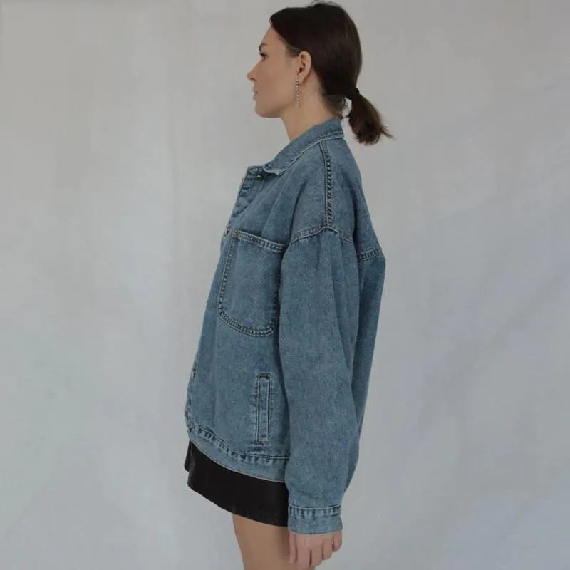 Women's Solid Casual Oversized Denim Jacket