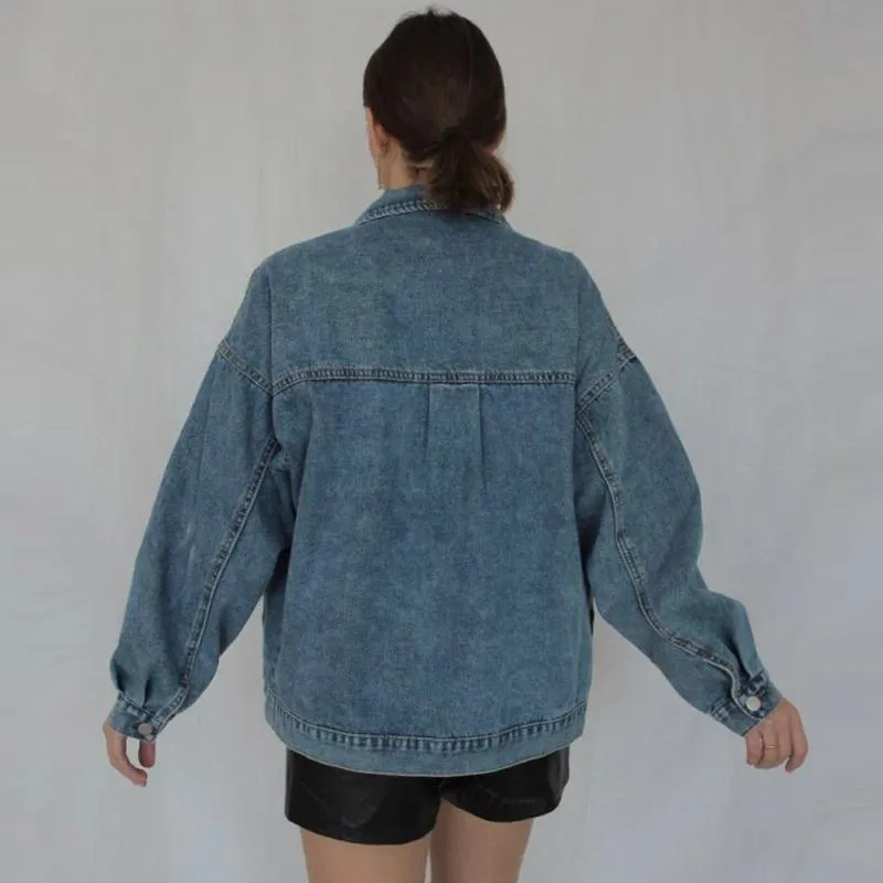 Women's Solid Casual Oversized Denim Jacket